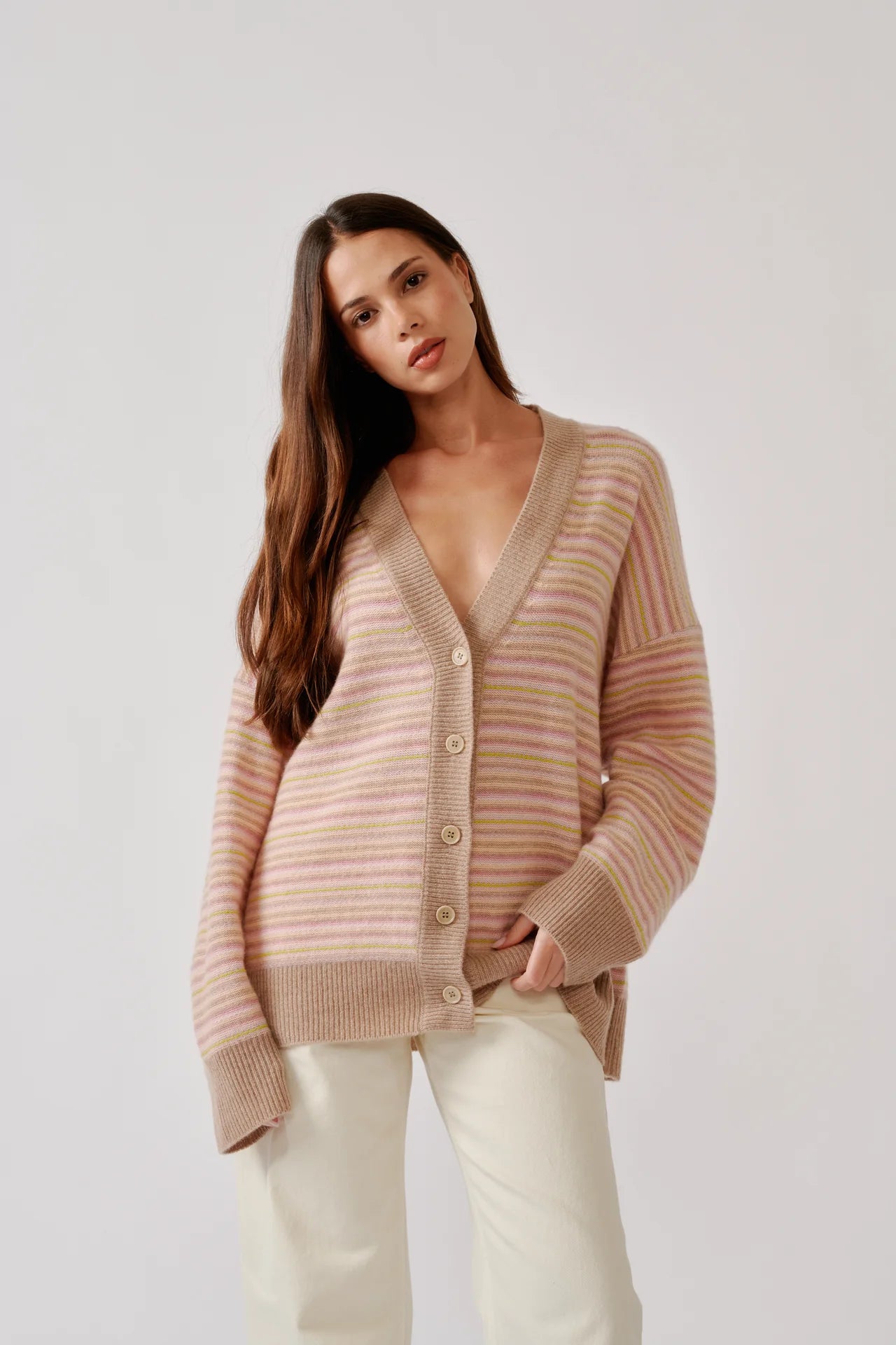 SIA RELAXED BUTTON UP CARDIGAN in Dune Heather