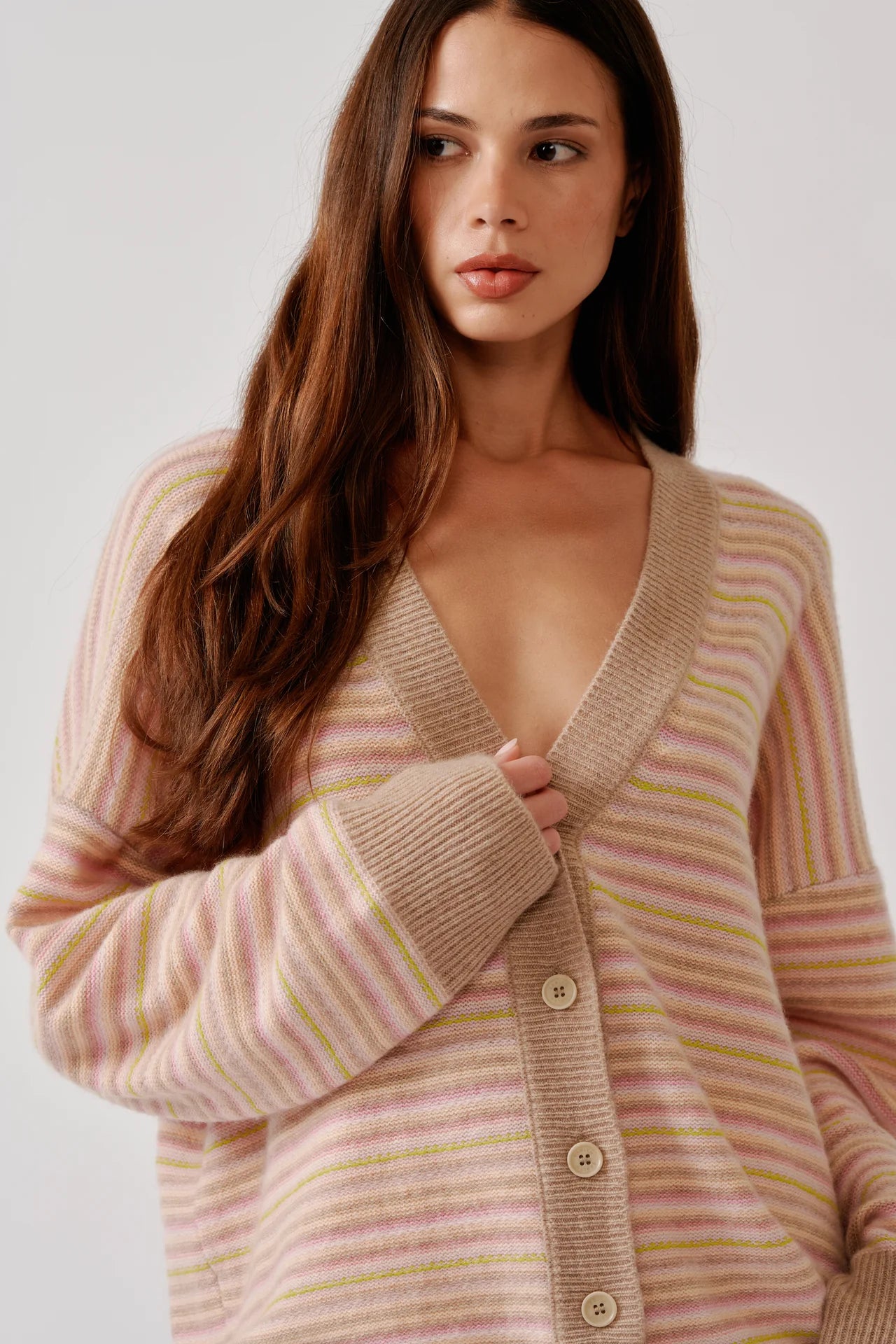 SIA RELAXED BUTTON UP CARDIGAN in Dune Heather