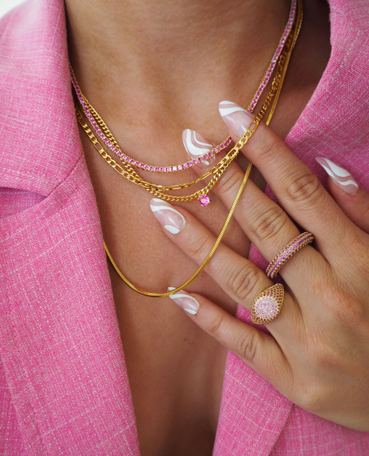 Mini Ballier Necklace Gold with Pink