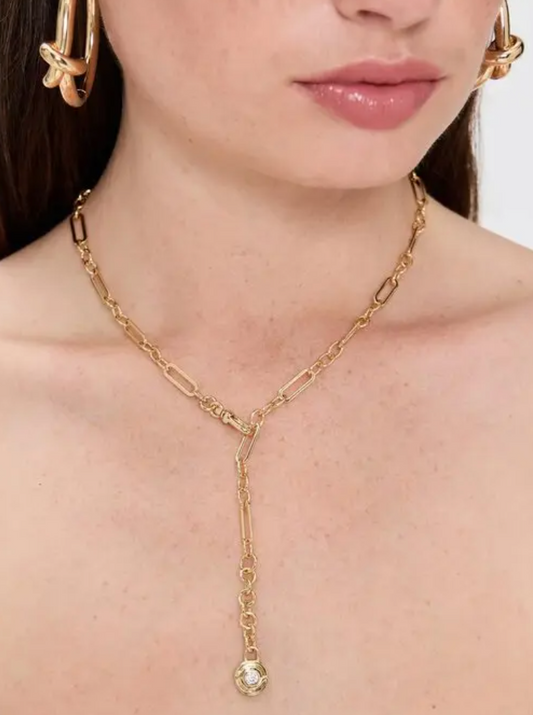 Wave Bezel Lariat Gold Necklace