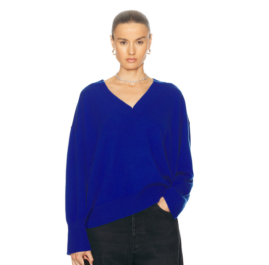Slouchy V-Neck Pullover in Lapis
