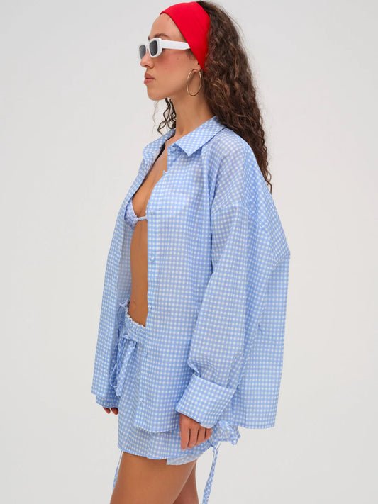 Gingham Button-Down Top