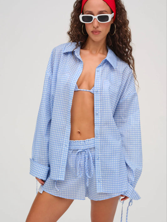 Gingham Button-Down Top