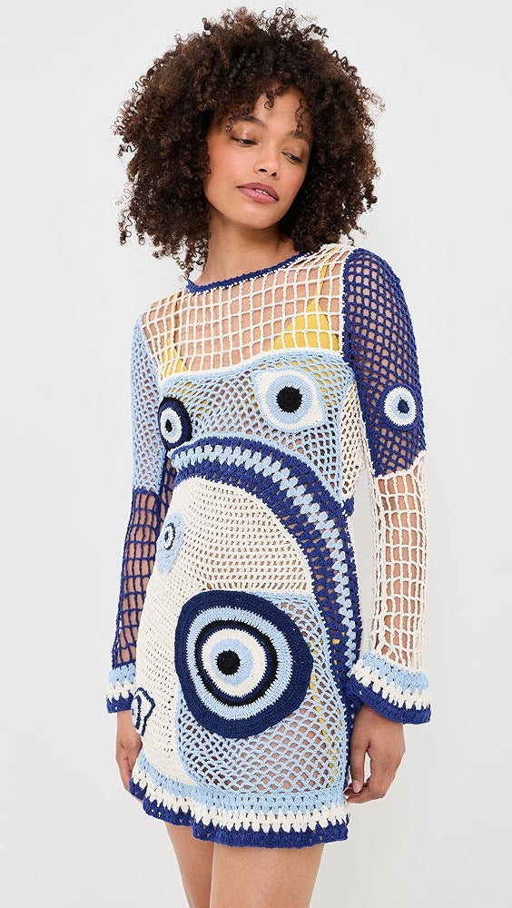 Dream Evil Eye Dress in White and Blue