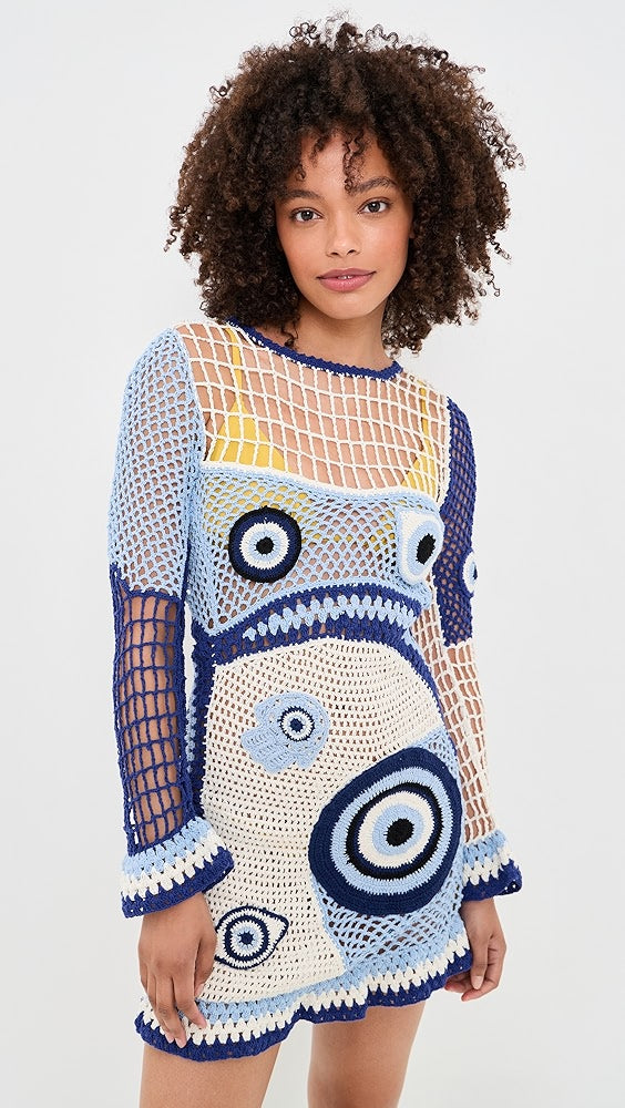 Dream Evil Eye Dress in White and Blue
