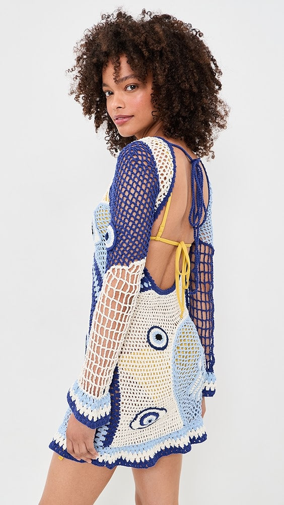Dream Evil Eye Dress in White and Blue
