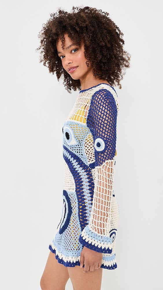 Dream Evil Eye Dress in White and Blue