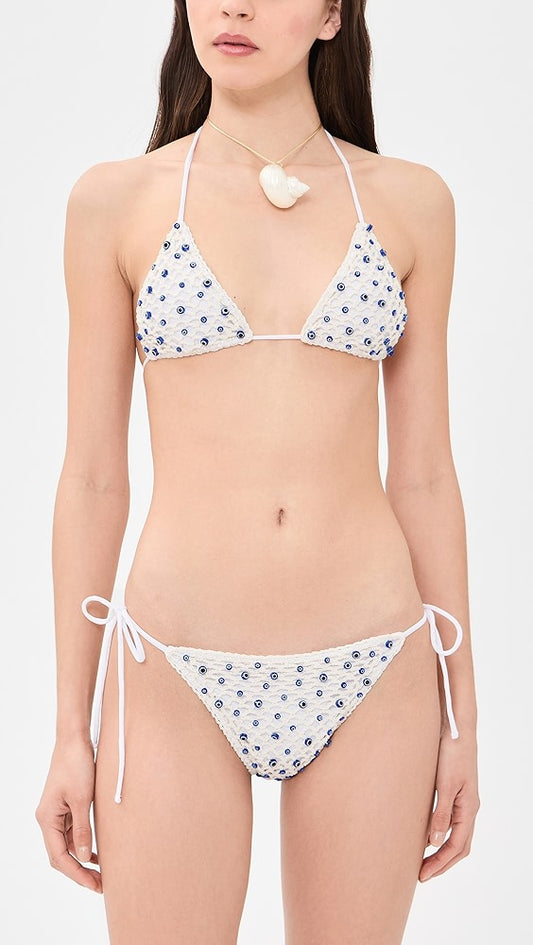 Micro Eye Bikini Bottom in White and Blue