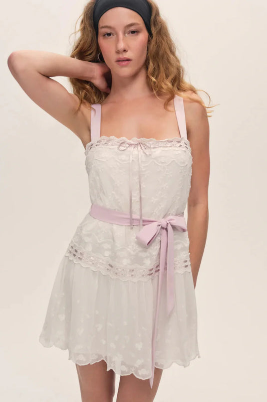 NOAH EMBROIDERED MINI DRESS in Vintage Cream