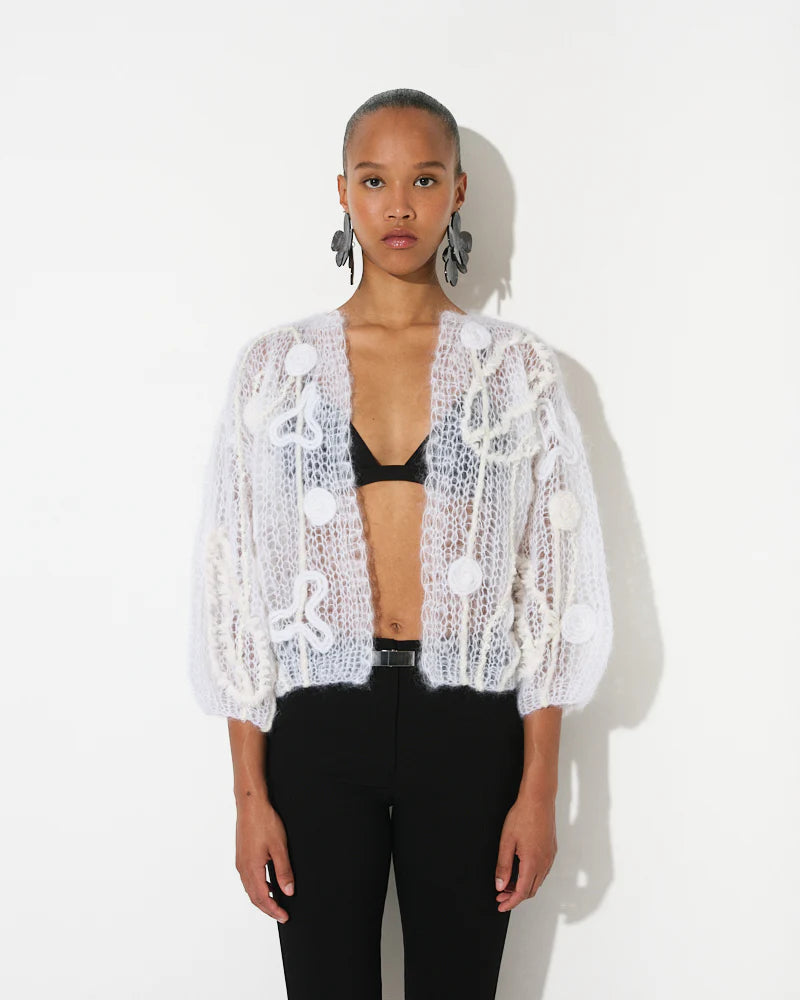 Mohair Floral Bomber Cardigan