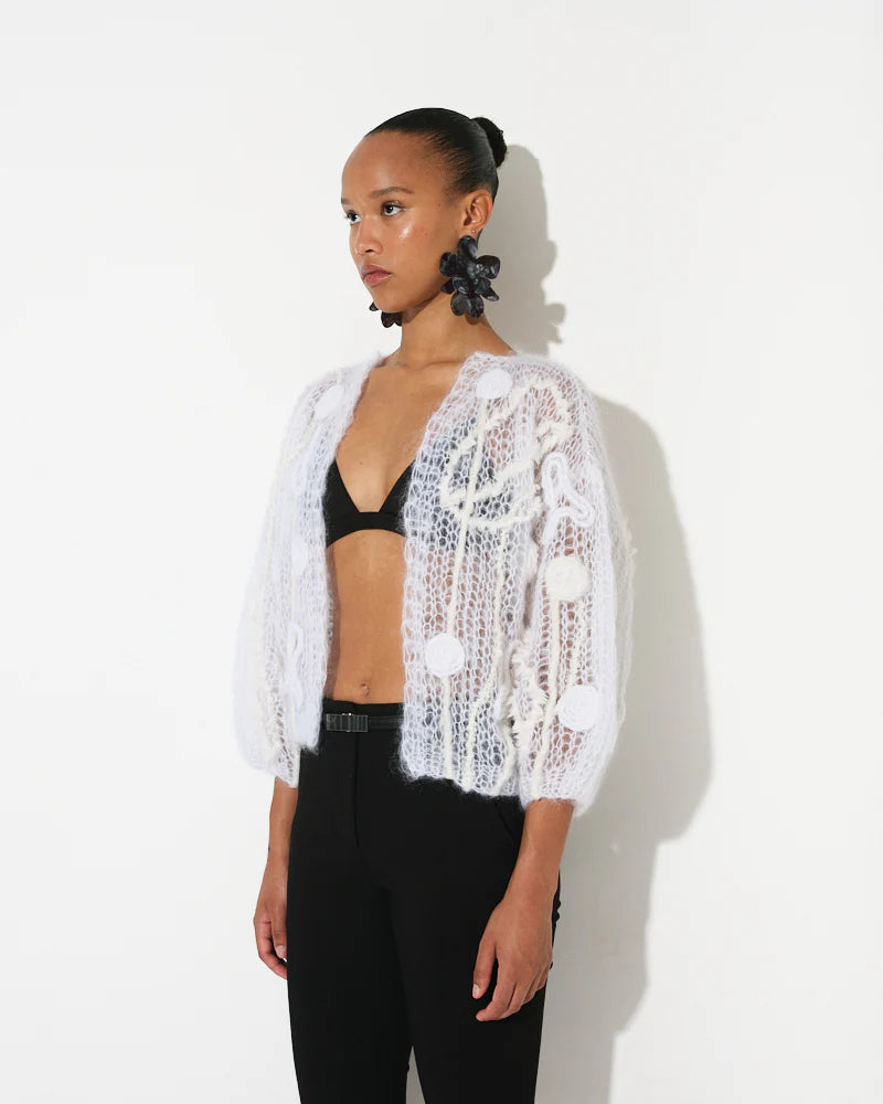 Mohair Floral Bomber Cardigan