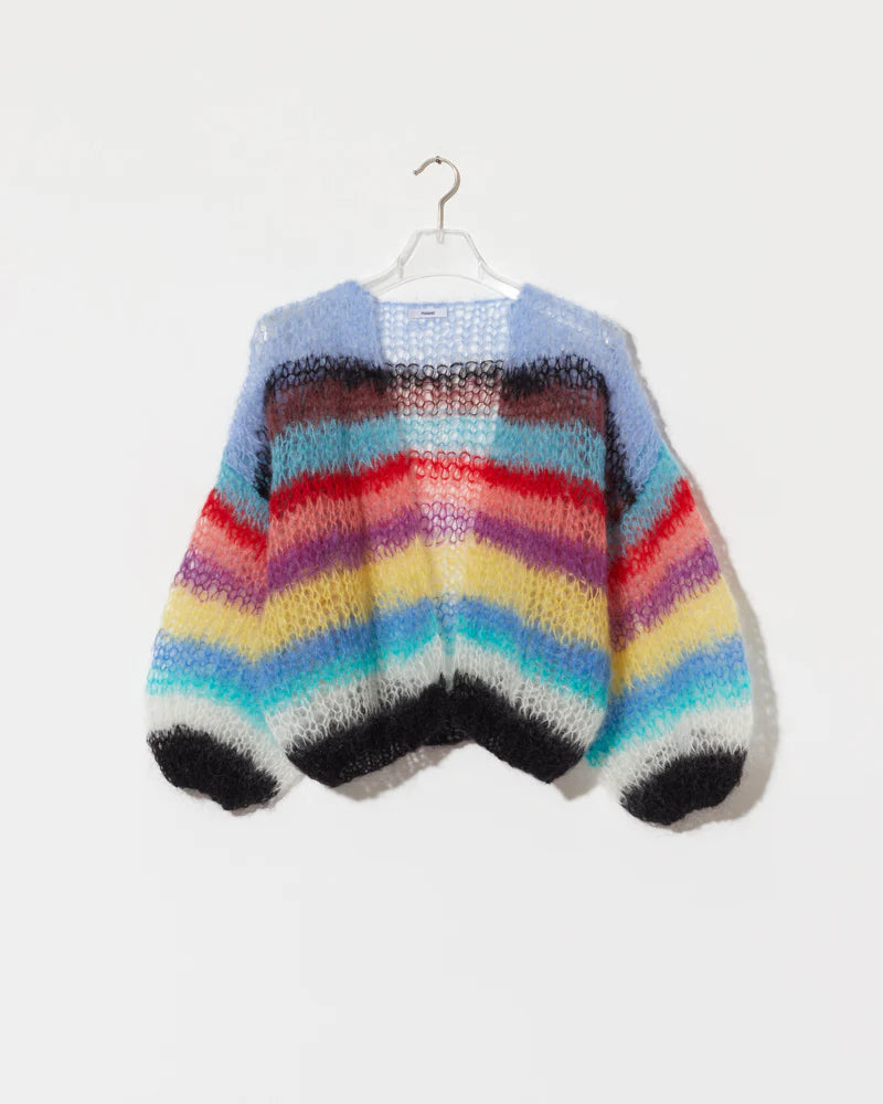 Mohair Light Bomber Cardigan with Stripes