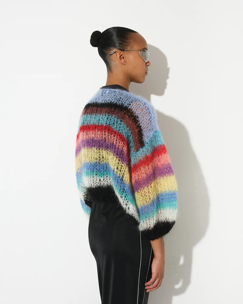 Mohair Light Bomber Cardigan with Stripes