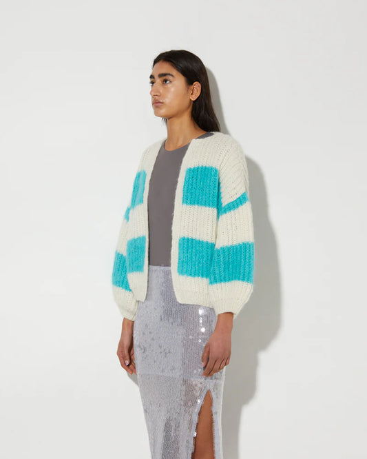 Alpacca Brioche Bomber Cardigan in Mint Stripe
