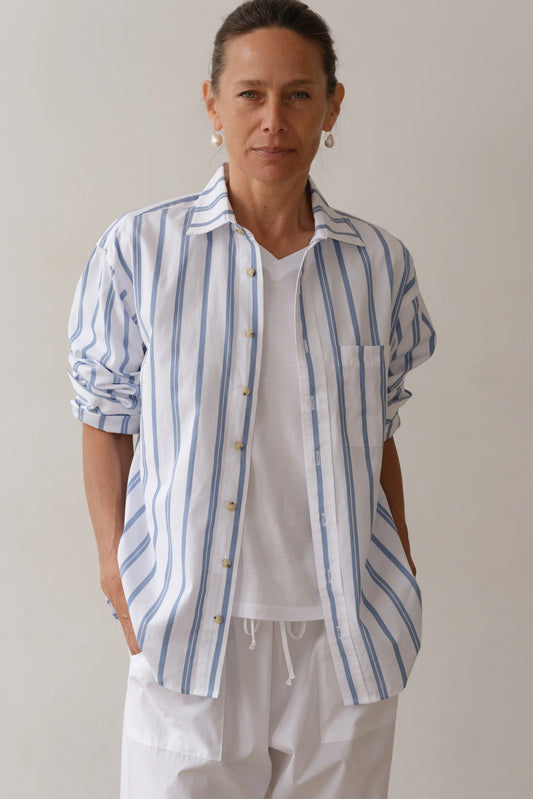 The Poplin Shirt in Cornflower Stripe